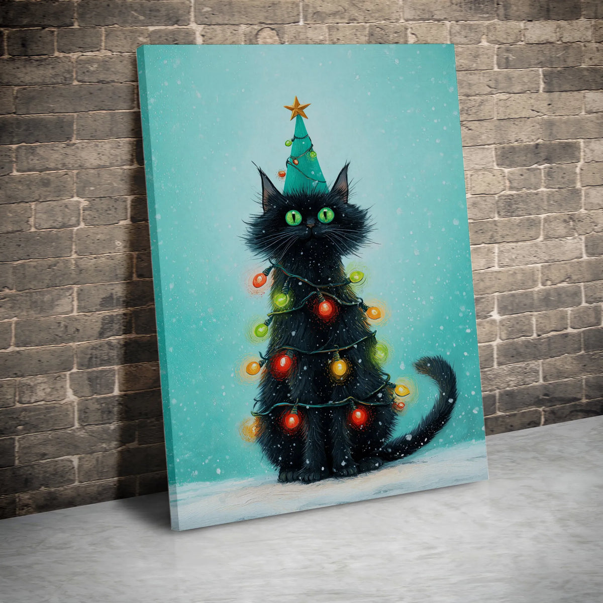 Whimsical Holiday Kitten Wall Art, Black Cat Christmas Tree Canvas, Festive Seasonal Cat Tree Print, Adorable Xmas Cat Lover 
