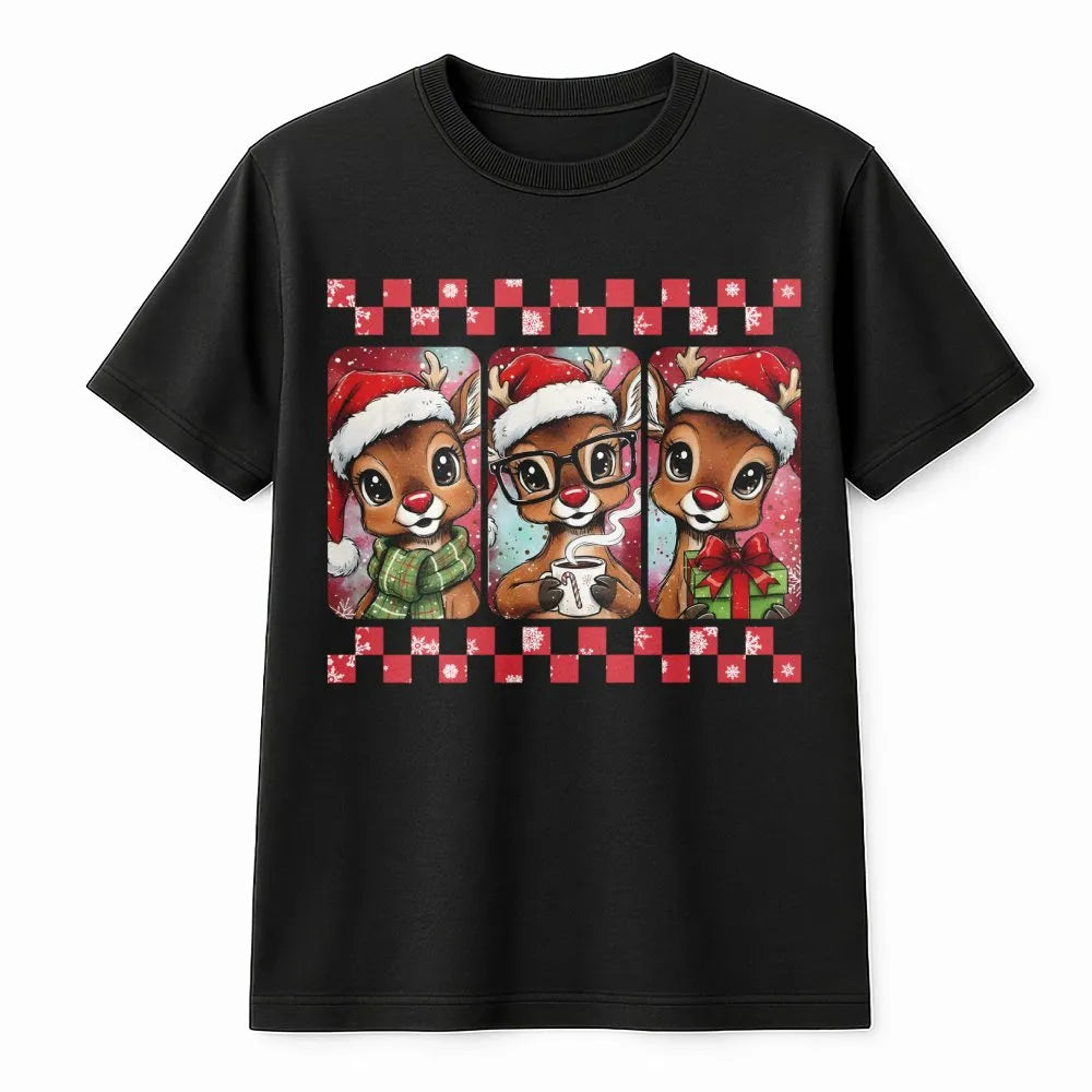 Retro Festive Reindeer Shirt, Adorable Christmas Reindeer T-Shirt, Aesthetic Holiday Graphic Tee, Winter Xmas Tee, Comfy Holi