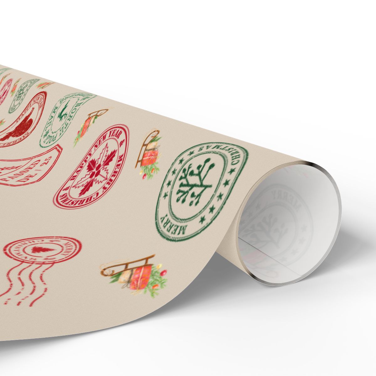 Festive Postal Stamp Holiday Gift Wrap, Vintage Christmas Wrapping Paper, Retro Postage Wrapping Paper Roll, Xmas Gift Wrap P