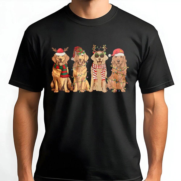 Dog with Reindeer Antlers Graphic Tee, Christmas Golden Retriever T-Shirt, Adorable Holiday Pup Shirt, Festive Golden Dog Mom