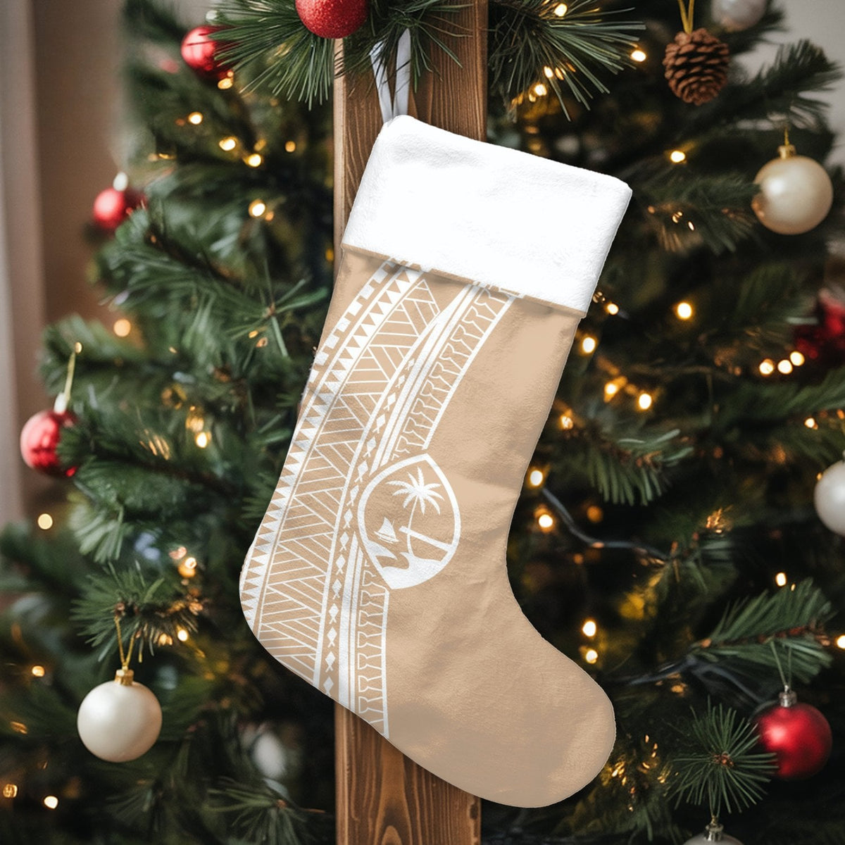 Polynesian Tribal Pattern Christmas Stocking, Personalized Guam Christmas Stocking, Island Heritage Holiday Stocking, Chamorr