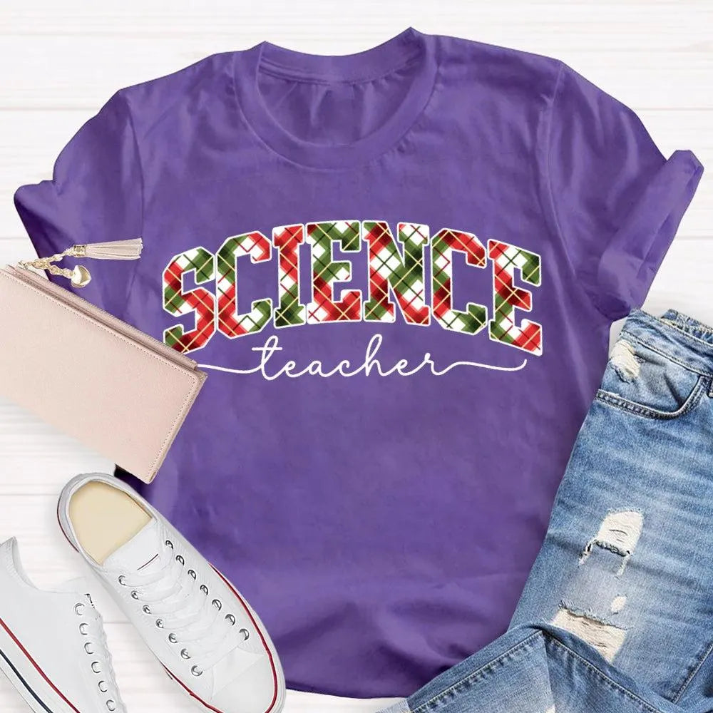 Festive Font Holiday Graphic Tee, Science Teacher Christmas T-Shirt, STEM Educator Xmas Shirt, Adorable Science Teacher Holid