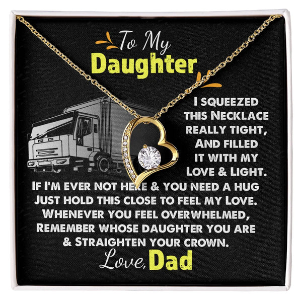 Trucker Dad Heart Pendant Necklace, To My Daughter Necklace, Forever Love Daughter Jewelry, Christmas Birthday Present Neckla