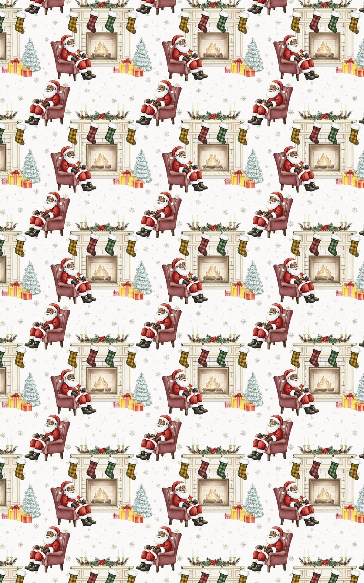 Comfy Christmas Wrapping Paper, Fireside Santa Wrapping Paper, Plaid Santa Holiday Gift Wrap Roll, Classic Winter Present Wra