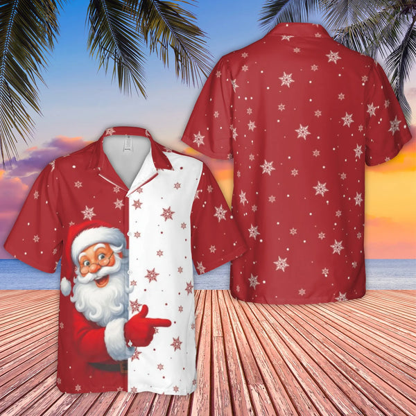Festive Christmas Snowflake Button Up Shirt, Santa Claus Hawaiian Shirt, Winter Holiday Party Aloha Shirt, Retro Xmas Tropica