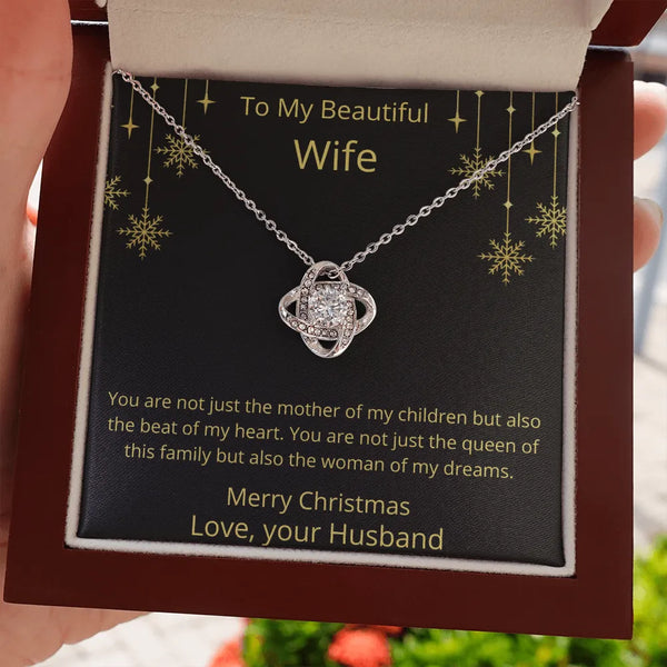 Cubic Zirconia Love Knot Pendant, Love Knot Necklace for Wife, 14k White Gold Over Stainless Steel Jewelry, Romantic Christma