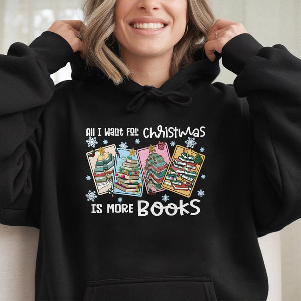 Bookish Tree Graphic Hoodie, Book Lover Christmas Hoodie, Librarian Holiday Hoodie, Comfy Reader Sweatshirt, Bookworm Xmas Pr