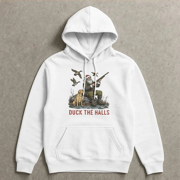Santa Duck Hunting Labrador Sweatshirt, Duck the Halls Christmas Hoodie, Humorous Xmas Hunter Hoodie, Holiday Outdoorsman Hoo