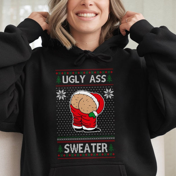 Humorous Santa Mooning Graphic Sweatshirt, Ugly Christmas Hoodie, Naughty Xmas Party Pullover, Humor Holiday Winter Present