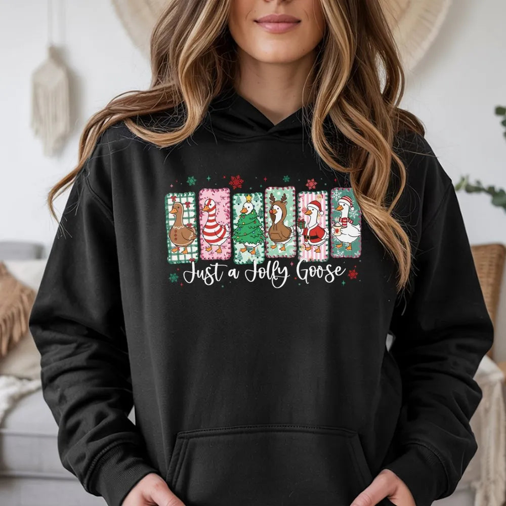 Jolly Holiday Animal Sweatshirt, Humorous Christmas Goose Hoodie, Adorable Silly Goose Christmas Pullover, Winter Bird Lover 