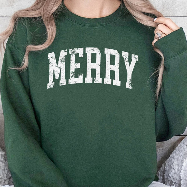 Retro Varsity Font Holiday Crewneck, Merry Christmas Sweatshirt, Festive Comfy Winter Pullover Sweatshirt, Christmas Season P