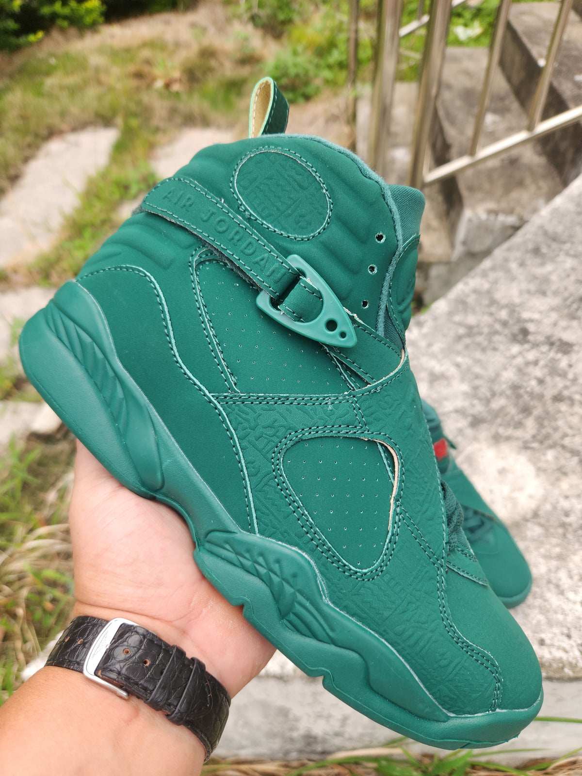 High Top Sneakers, Green Colorway, Strap Design, Casual Gift for Sneaker Fans