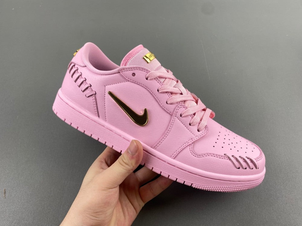 Low Top Sneakers, Pink Gold Colorway, Lace Up Design, Casual Gift for Sneaker Fans