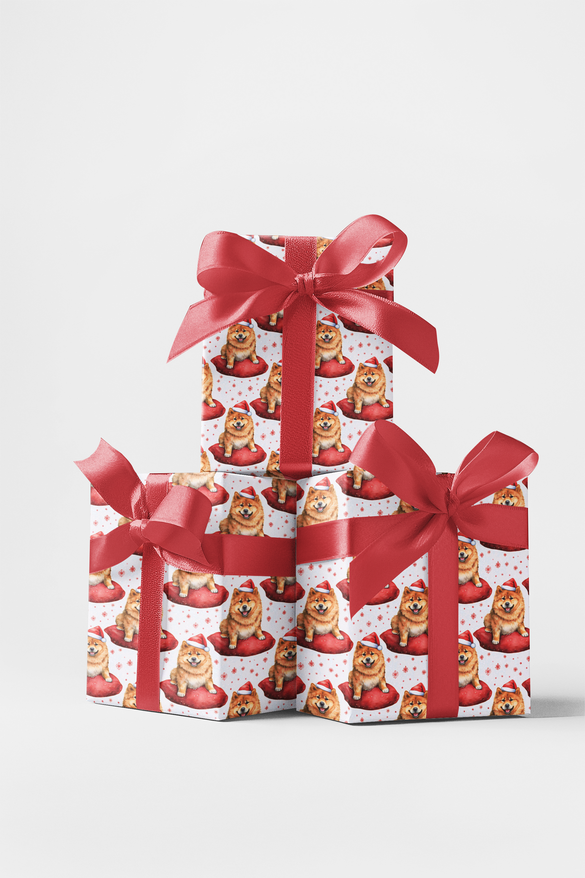 Long-Haired Dog Santa Hat Gift Wrap, Shiba Inu Christmas Wrapping Paper, Holiday Present Paper, Adorable Pet Christmas Paper