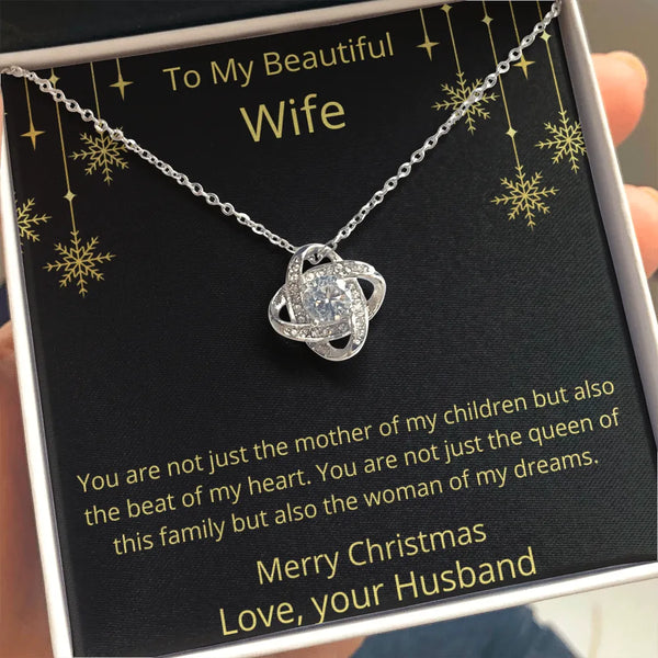 Cubic Zirconia Love Knot Pendant, Love Knot Necklace for Wife, 14k White Gold Over Stainless Steel Jewelry, Romantic Christma