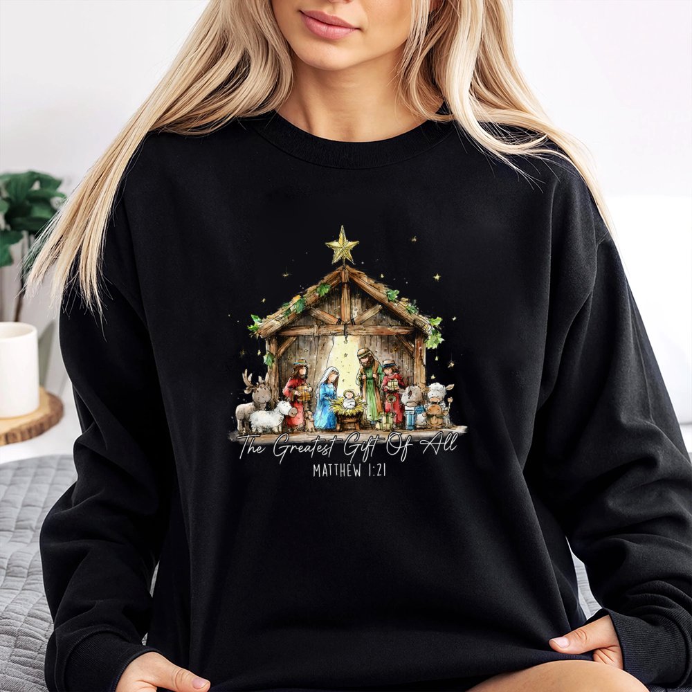 Greatest Present of All Crewneck, Nativity Scene Sweatshirt, Christian Christmas Sweatshirt, Religious Xmas Pullover, Faith H