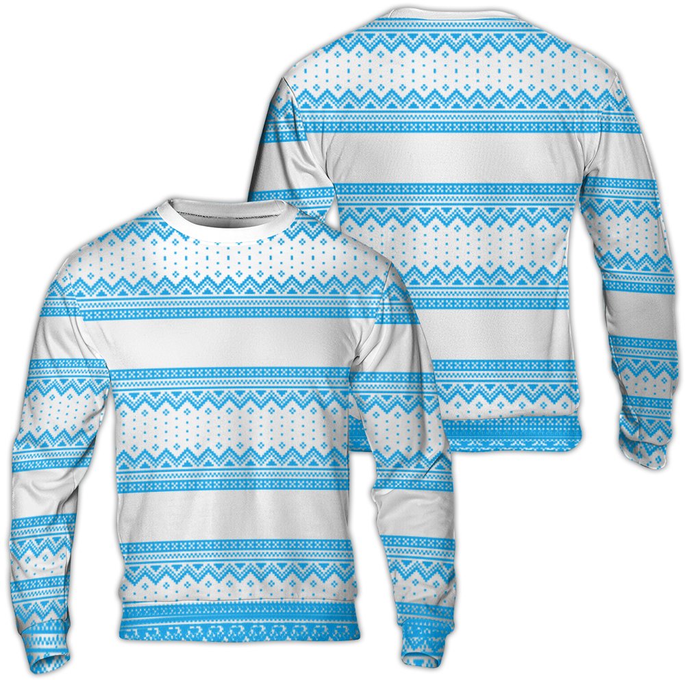 Fair Isle Geometric Holiday Sweatshirt, Blue and White Nordic Ugly Christmas Sweater, Comfy Winter Pattern Pullover, Xmas Top