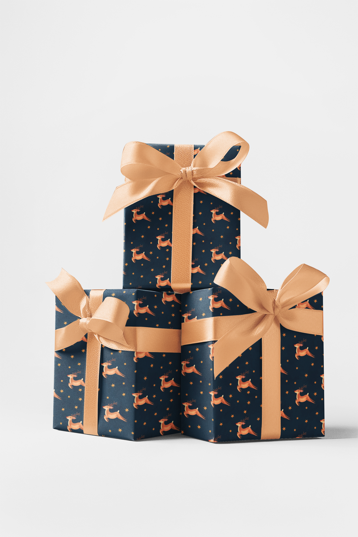 Celestial Christmas Gift Wrap, Starlit Reindeer Wrapping Paper, Navy Blue Holiday Gift Wrapping Paper, Winter Reindeer Flying