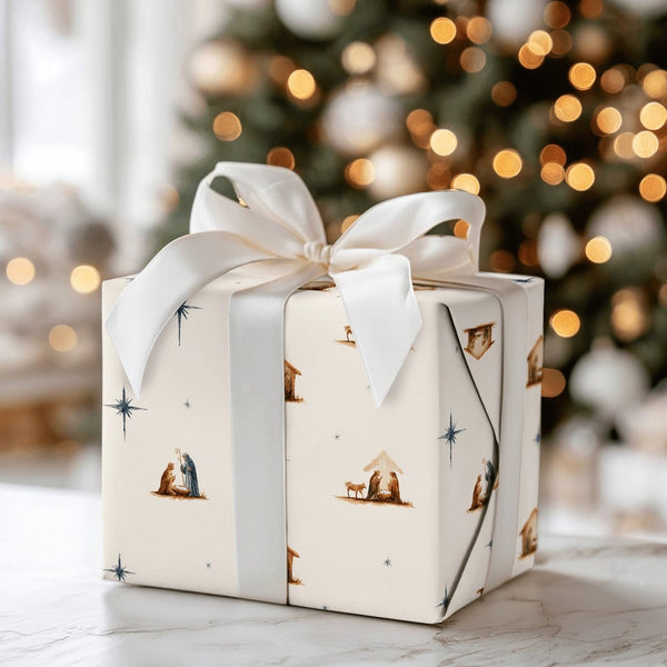 Holy Family Holiday Gift Wrap, Nativity Christmas Wrapping Paper, Watercolor Manger Wrapping Paper, Religious Christian Gift 