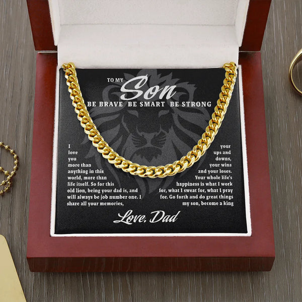 Personalized Present for Son from Dad, Cuban Link Chain Necklace, 14K Yellow Gold Chain, Mens Stainless Steel Chain, Christma