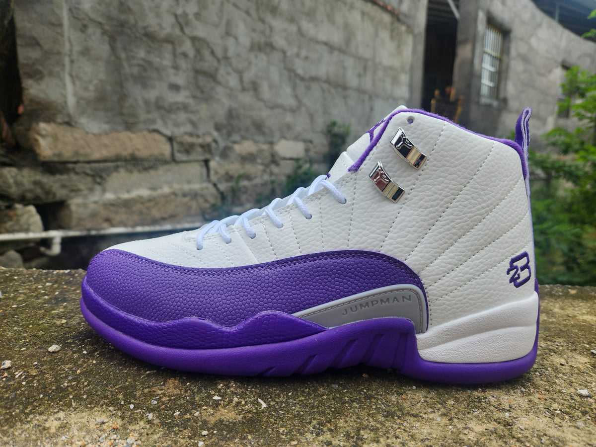 High Top Sneakers, White Purple Colorway, Lace Up Design, Casual Gift for Sneaker Fans
