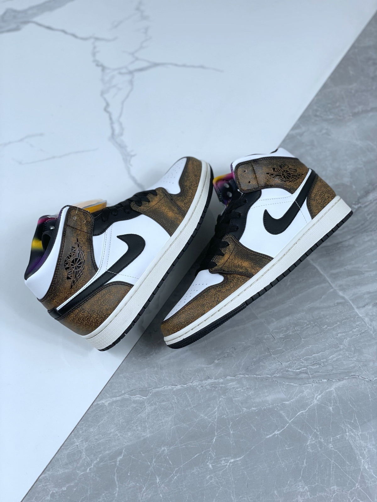 Mid Top Sneakers, White Black Yellow Colorway, Lace Up Design, Casual Gift for Sneaker Fans