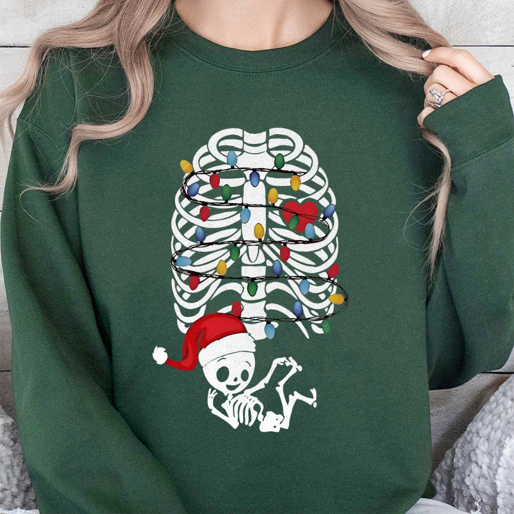 Maternity Holiday Sweatshirt, Skeleton Baby Christmas Sweatshirt, Adorable Pregnancy Xmas Sweatshirt, Expectant Mom Crewneck,