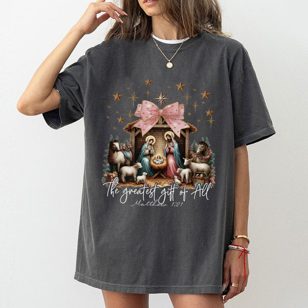 The Greatest Present of All T-Shirt, Nativity Scene Shirt, Christian Christmas Tee, Religious Graphic T-Shirt, Faith Holiday 