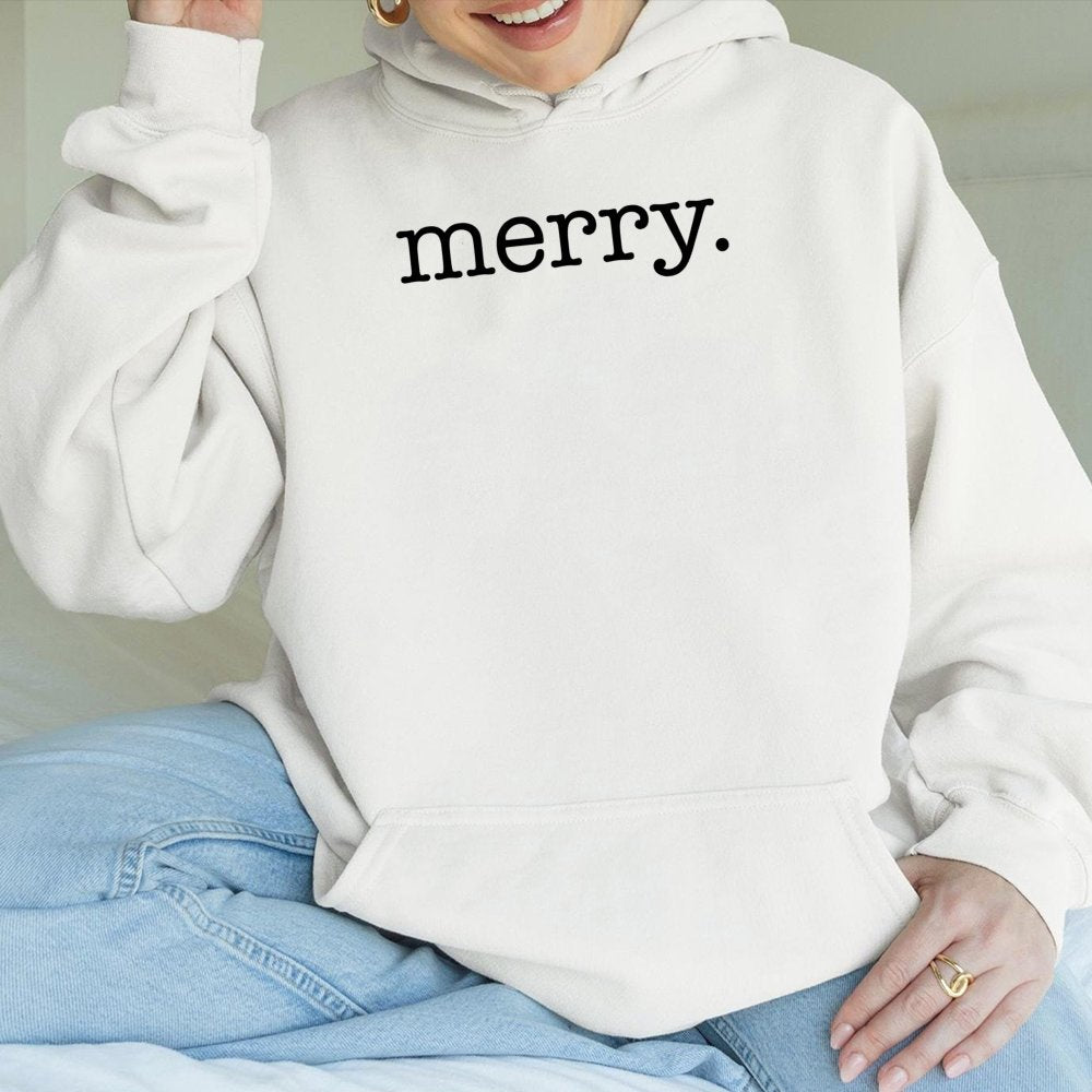 Minimalist Holiday Typography Hoodie, Merry Christmas Hoodie, Adorable Festive Graphic Sweatshirt, Comfy Xmas Pullover, Winte