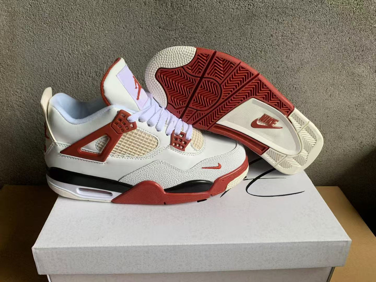 Mid Top Sneakers, Beige Red Colorway, Lace Up Design, Casual Gift for Sneaker Fans