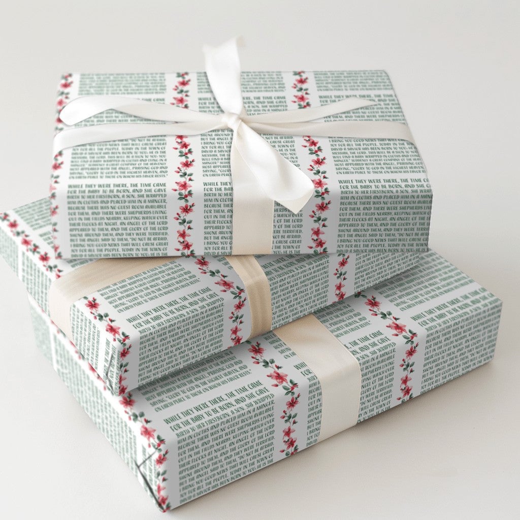 Holy Biblical Christian Gift Wrap, Nativity Scripture Christmas Wrapping Paper, Religious Holiday Wrapping Paper Roll