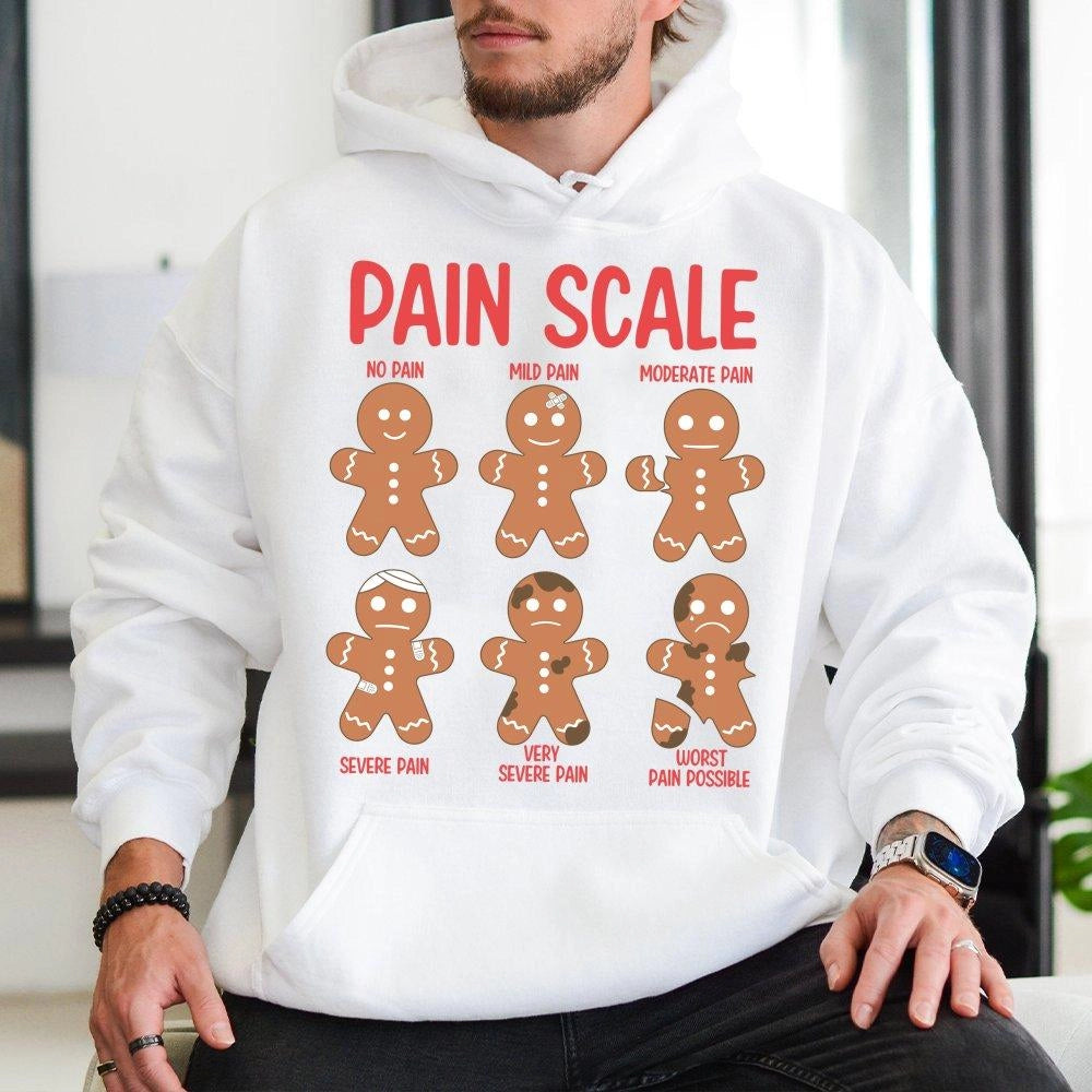 Humorous Christmas Medical Hoodie, Pain Scale Gingerbread Hoodie, Nurse Holiday Sweatshirt, Doctor Nursing Student Hooded Swe