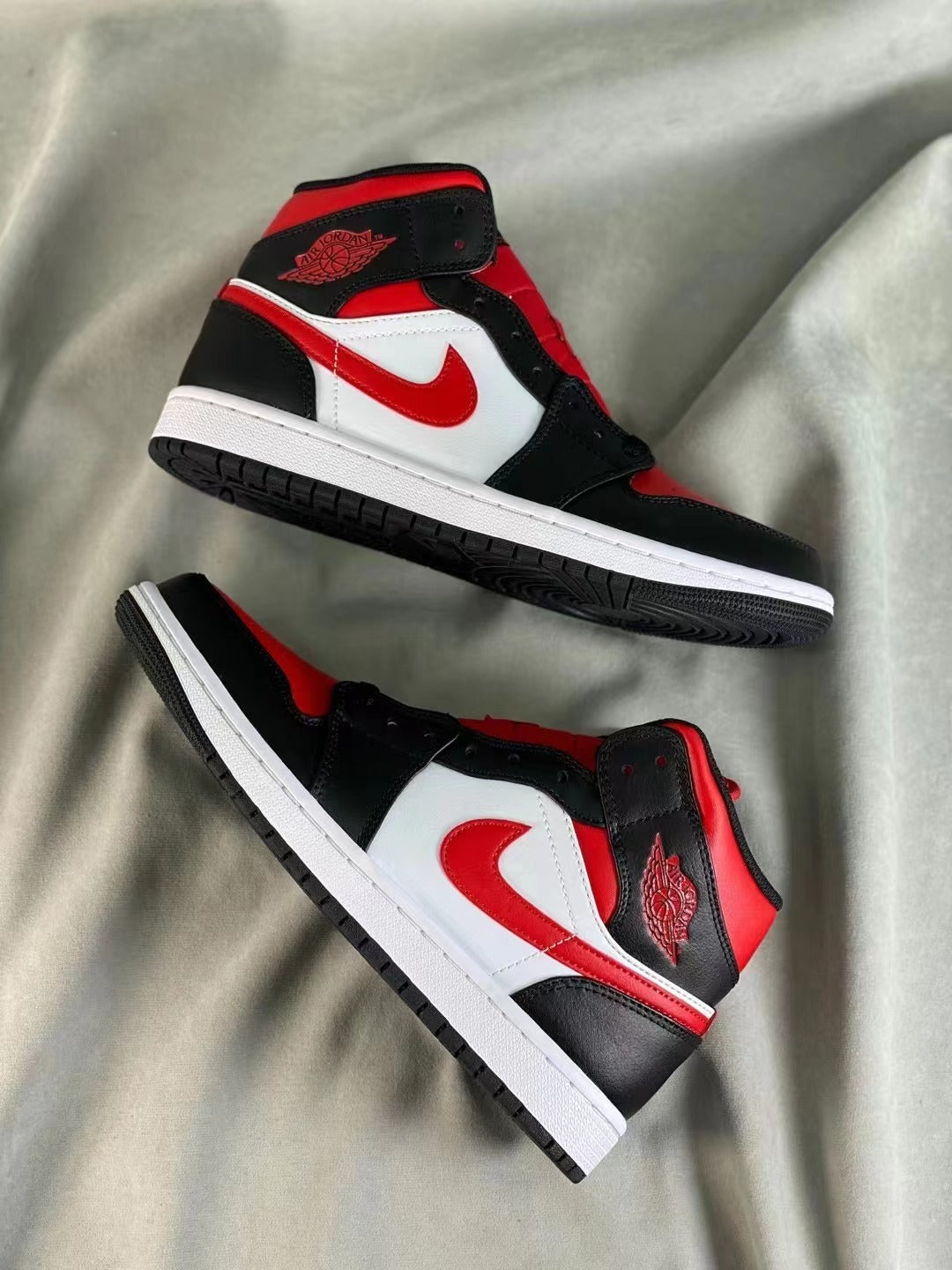 Mid Top Sneakers, White Black Red Colorway, Lace Up Design, Casual Gift for Sneaker Fans