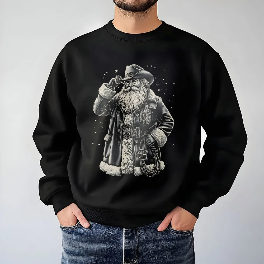 Western Christmas Lasso Sweatshirt, Cowboy Santa Sweatshirt, Vintage Cowboy Santa Crewneck, Retro Western Holiday Sweatshirt,