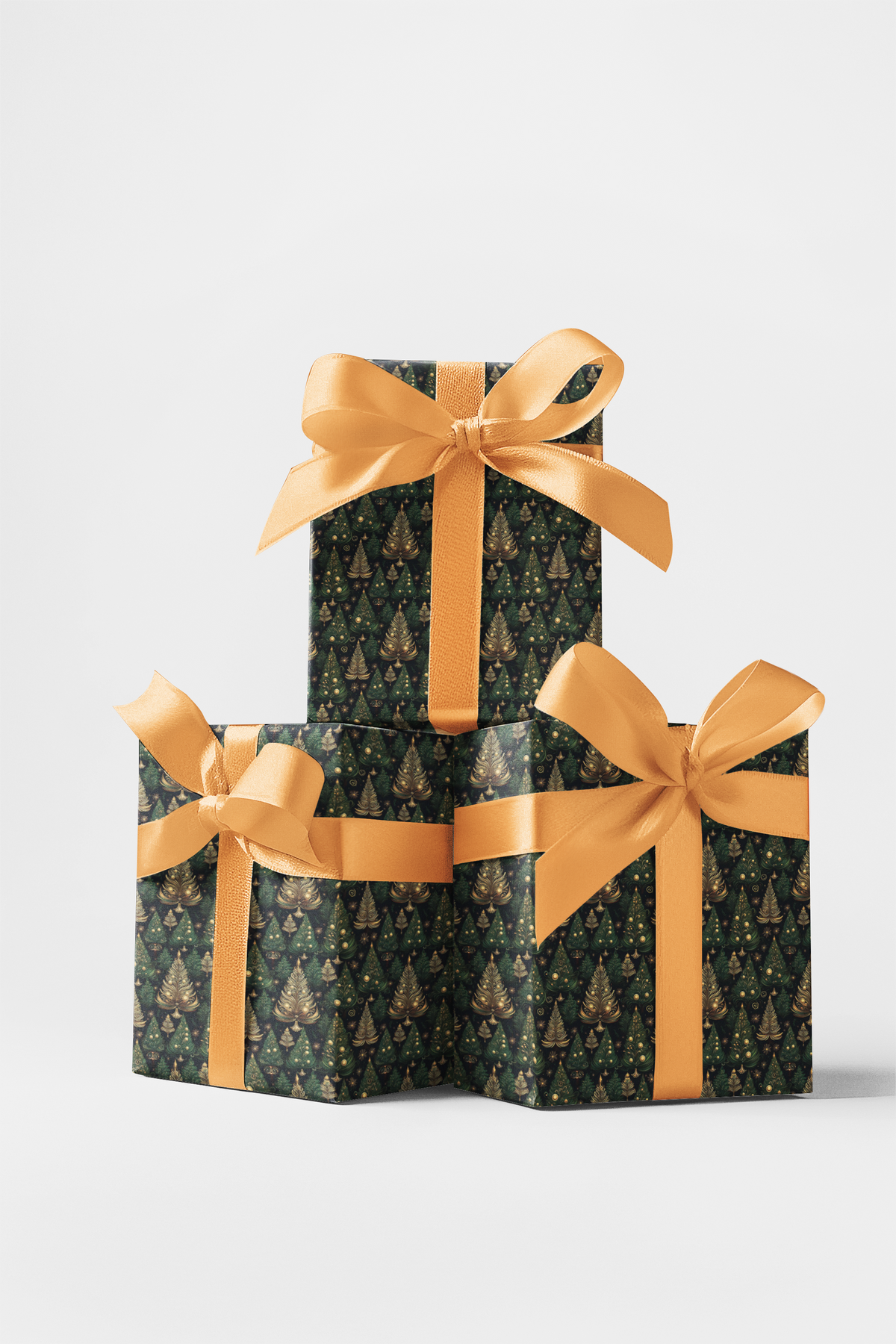 Gold Emerald Pine Tree Gift Wrap, Enchanted Forest Christmas Wrapping Paper, Woodland Holiday Gift Wrap Roll, Festive Winter 