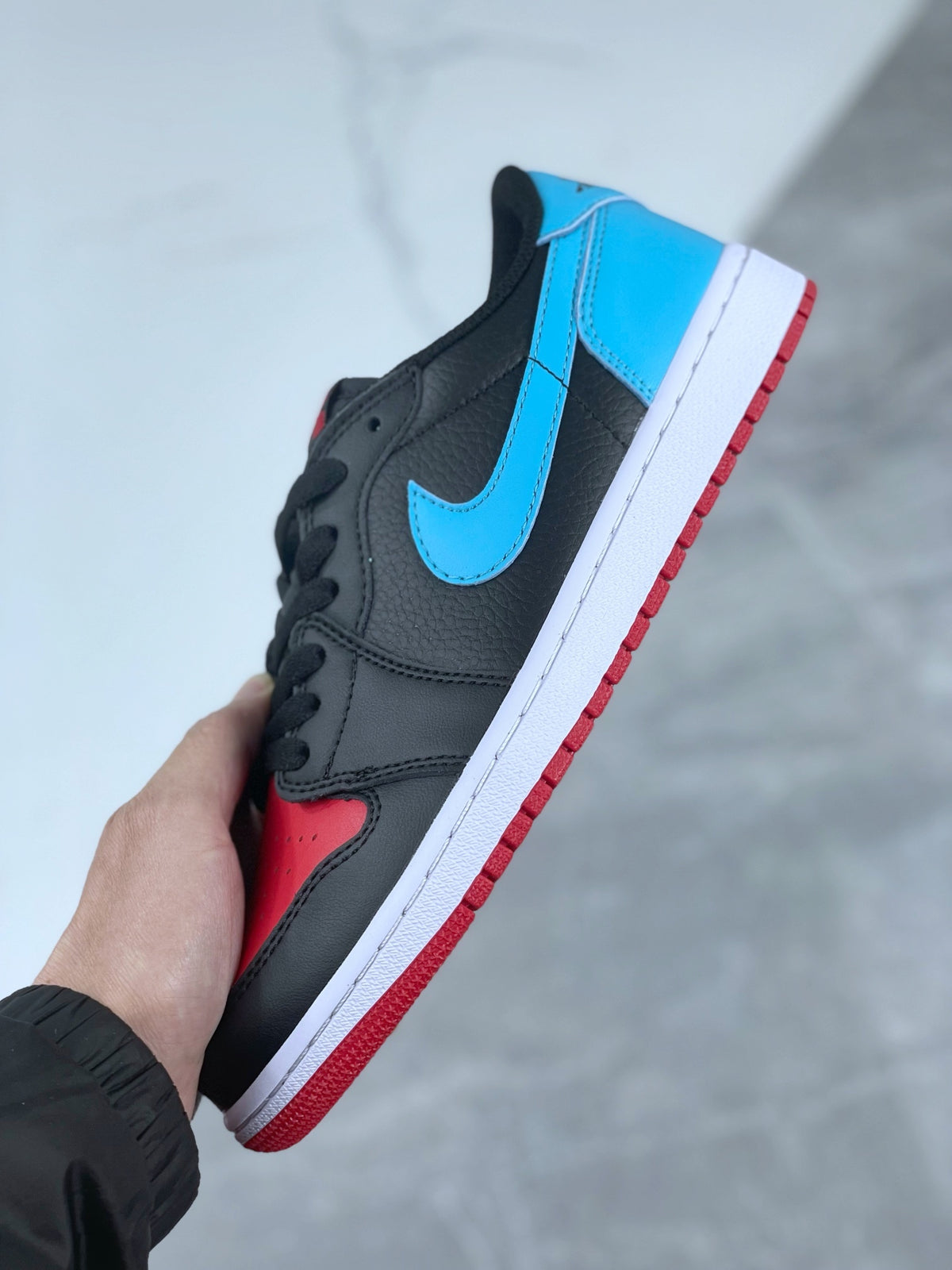 Low Top Sneakers, Blue Black Red Colorway, Lace Up Design, Casual Gift for Sneaker Fans