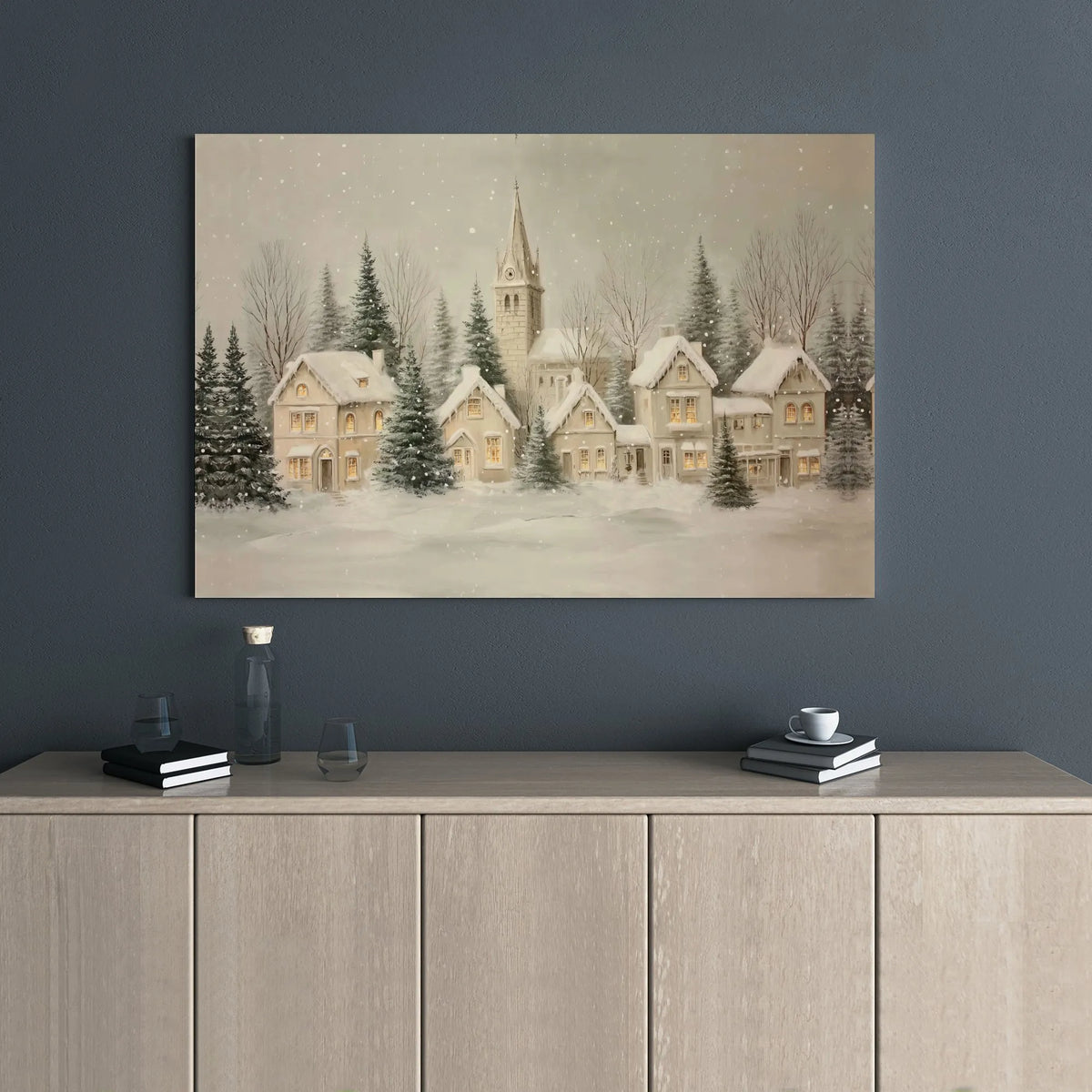 Winter Church Town Landscape Canvas Print, Snowy Christmas Village Canvas Wall Art, Festive Holiday Wall Decor, Merry Xmas Ho
