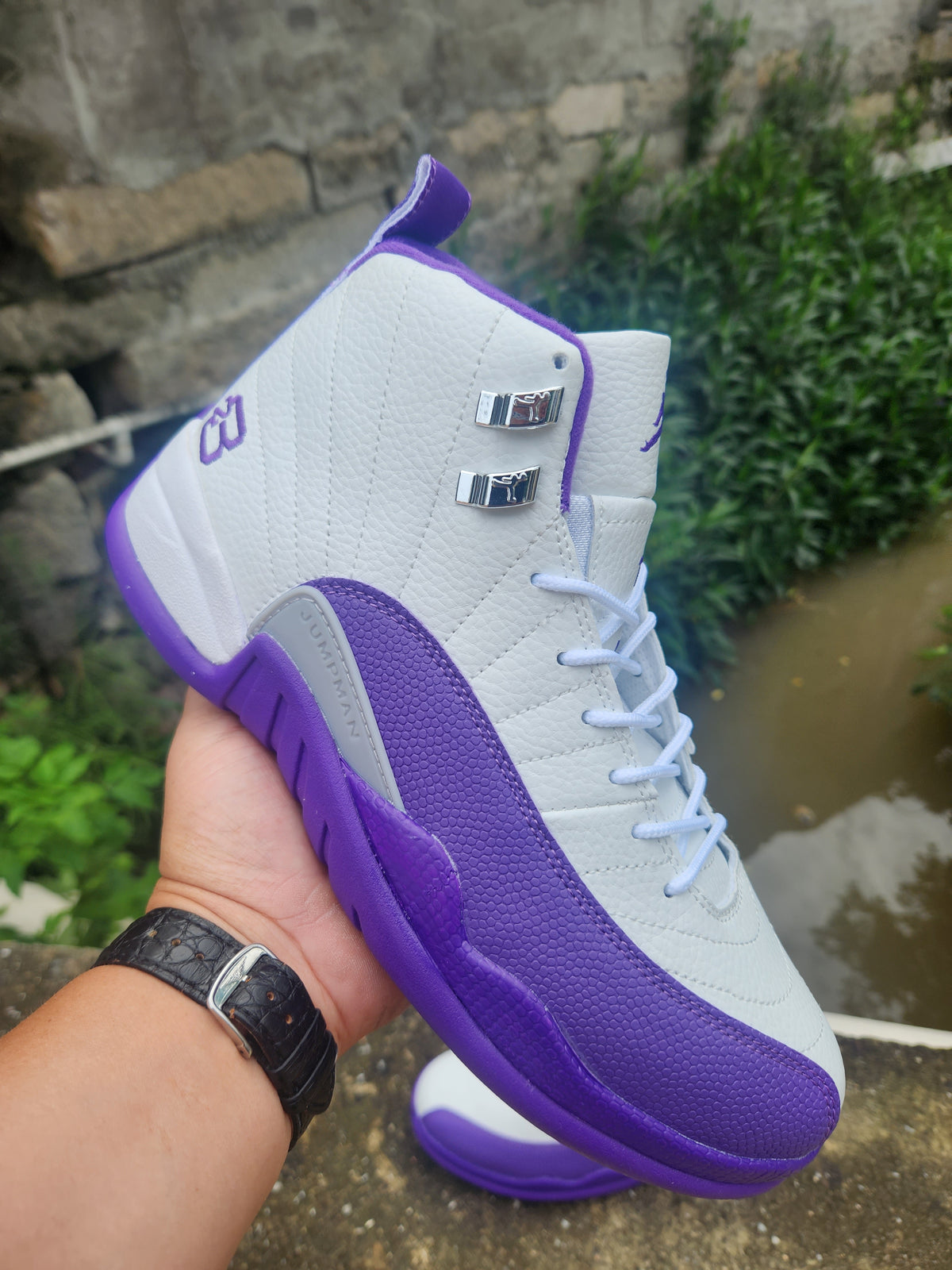 High Top Sneakers, White Purple Colorway, Lace Up Design, Casual Gift for Sneaker Fans