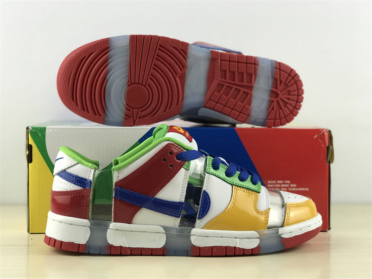 Low Top Sneakers, White Red Green Yellow Colorway, Lace Up Design, Casual Gift for Sneaker Fans
