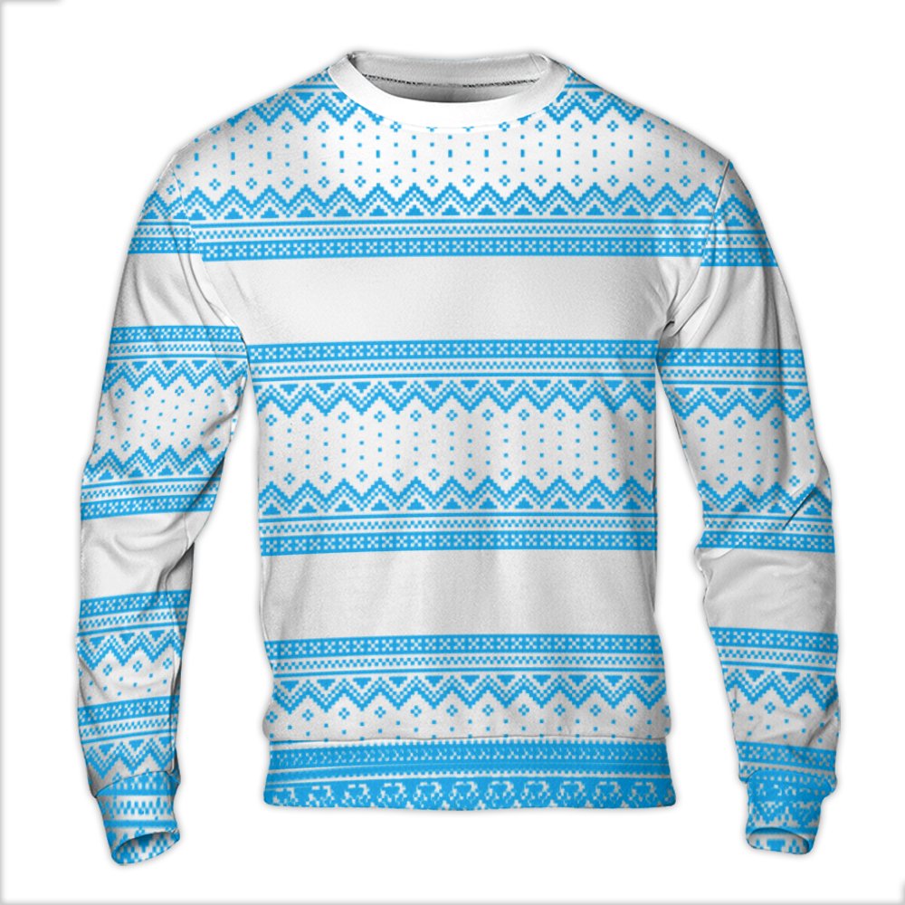 Fair Isle Geometric Holiday Sweatshirt, Blue and White Nordic Ugly Christmas Sweater, Comfy Winter Pattern Pullover, Xmas Top