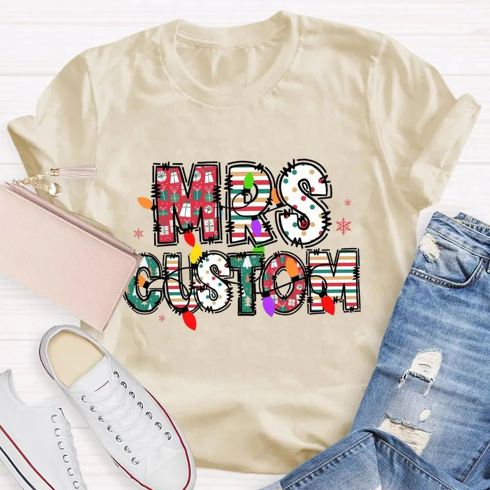 Custom Family Holiday Shirt, Personalized Christmas Lights Name T-Shirt, Adorable Festive Graphic Tee, Matching Christmas Cre