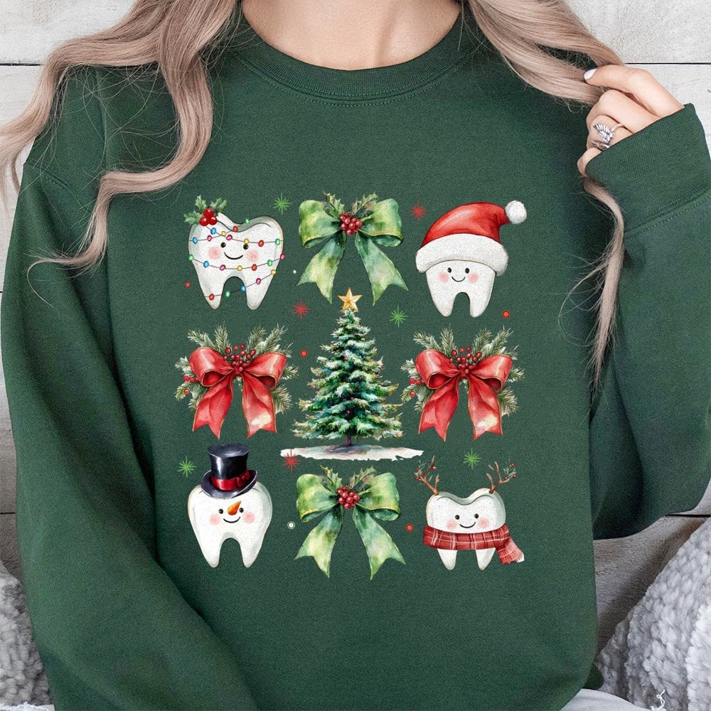 Festive Teeth Holiday Crewneck, Dental Christmas Sweatshirt, Adorable Dental Hygienist Sweater, Dentistry Xmas Pullover, Dent