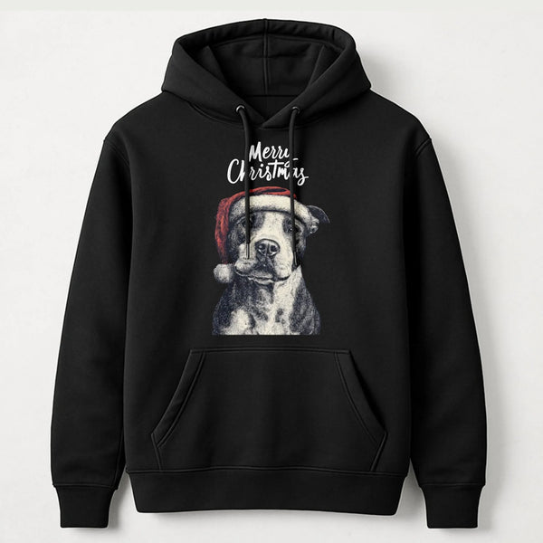 Santa Hat Dog Graphic Sweatshirt, Pitbull Christmas Hoodie, Festive Pitbull Holiday Pullover, Humorous Dog Lover Xmas Present