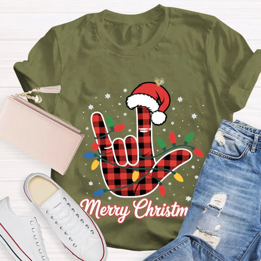 Festive Holiday Lights Shirt, Christmas Santa Hats and Lights T-Shirt, Adorable Xmas Graphic Tee, Comfy Winter Holiday Shirt,