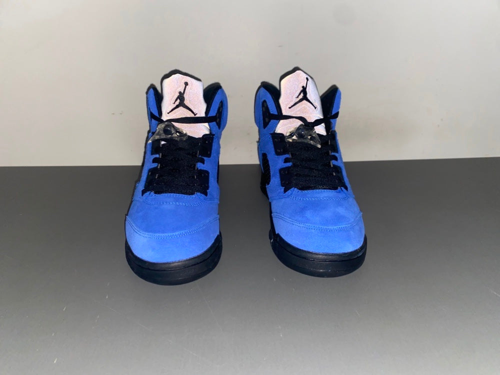 Retro Low Top Sneakers, Blue Black Colorway, Suede Footwear, Lace Up Design, Casual Gift for Sneaker Fans