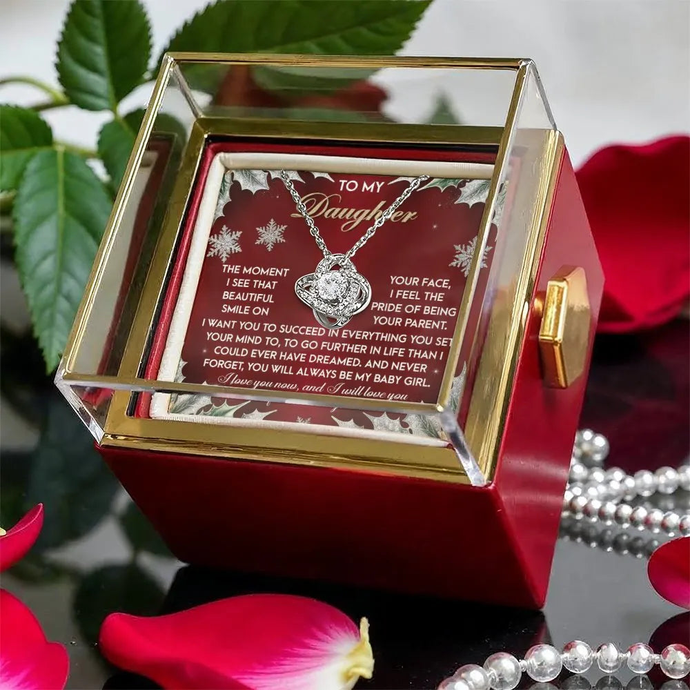 CZ Crystal Pendant Necklace, Love Knot Necklace for Daughter, Gold Knot Pendant Necklace, Keepsake Jewelry Box, Heartfelt Chr