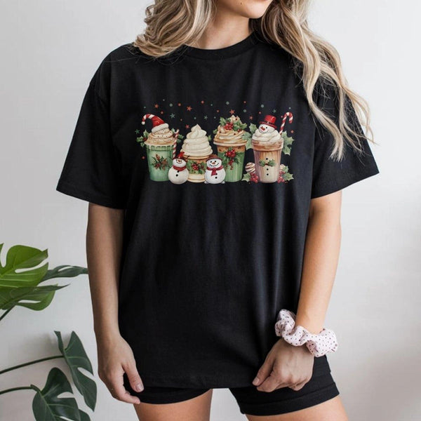 Festive Holiday Coffee Shirt, Snowman Latte Christmas Coffee T-Shirt, Adorable Winter Graphic Coffee Tee, Seasonal Xmas Prese