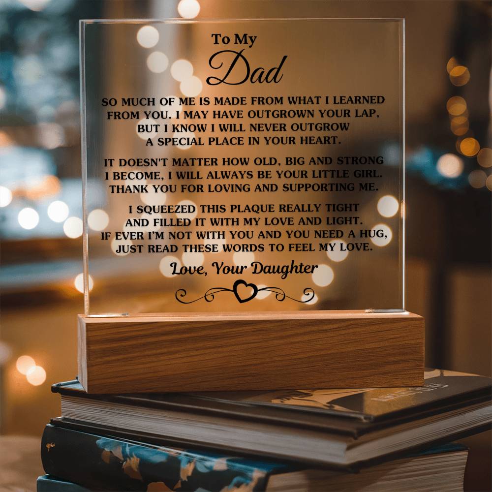 Sentimental Poem Plaque, Daughter to Dad Acrylic Plaque, LED Night Light Plaque, Fathers Day Desk Sign, Birthday Christmas Pr
