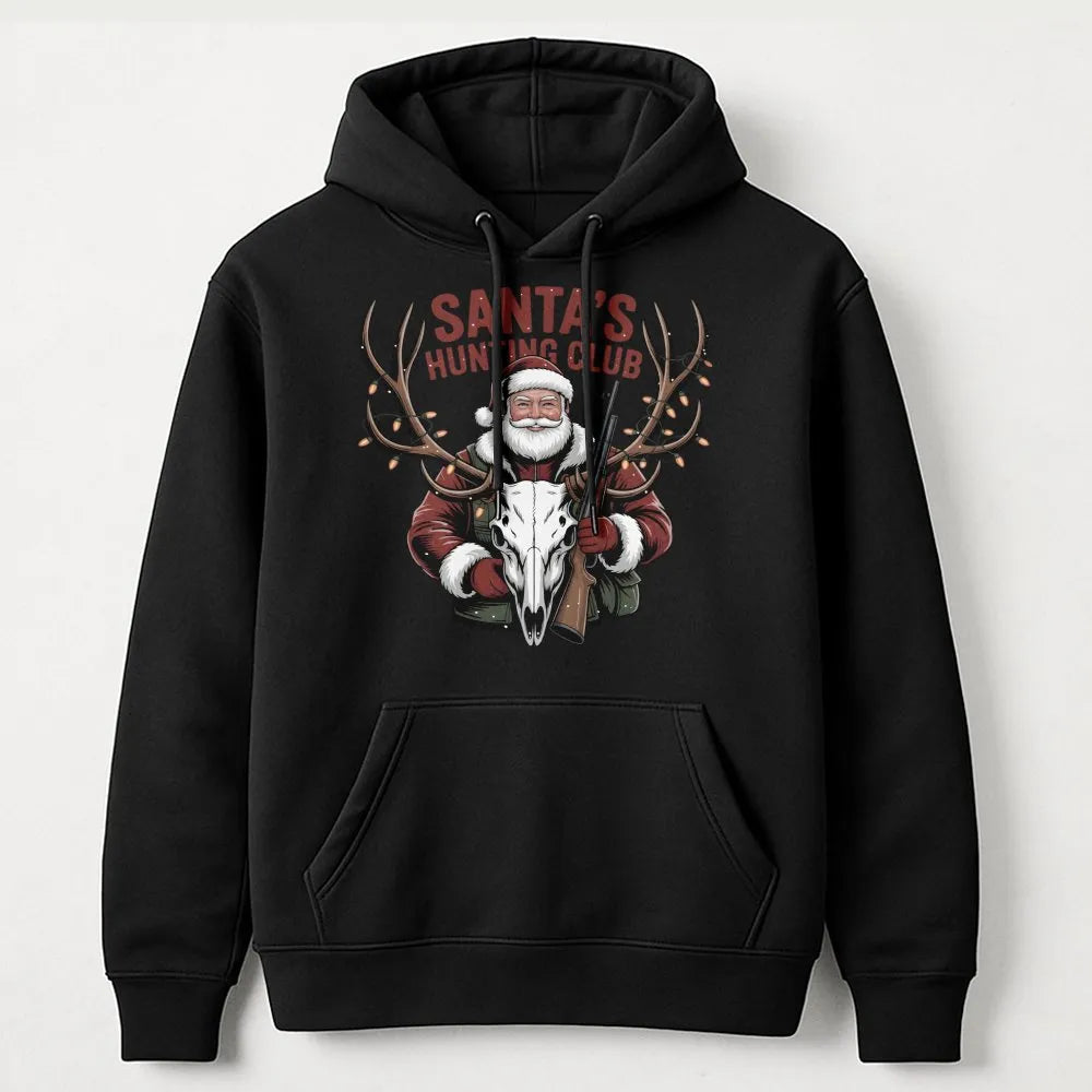 Christmas Deer Hunter Hoodie, Santa's Hunting Club Hoodie, Humorous Outdoorsman Sweatshirt, Hunting Hooded Sweatshirt, Holida