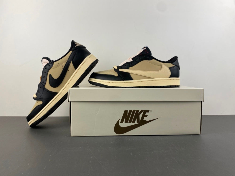 Low Top Sneakers, Khaki Black Colorway, Leather Footwear, Reverse Hook Design, Lace Up Design, Casual Gift for Sneaker Fans